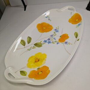 Mikasa Dancing Flowers Serving Tray - Retro 70s Floral Poppies - Bone China 13"